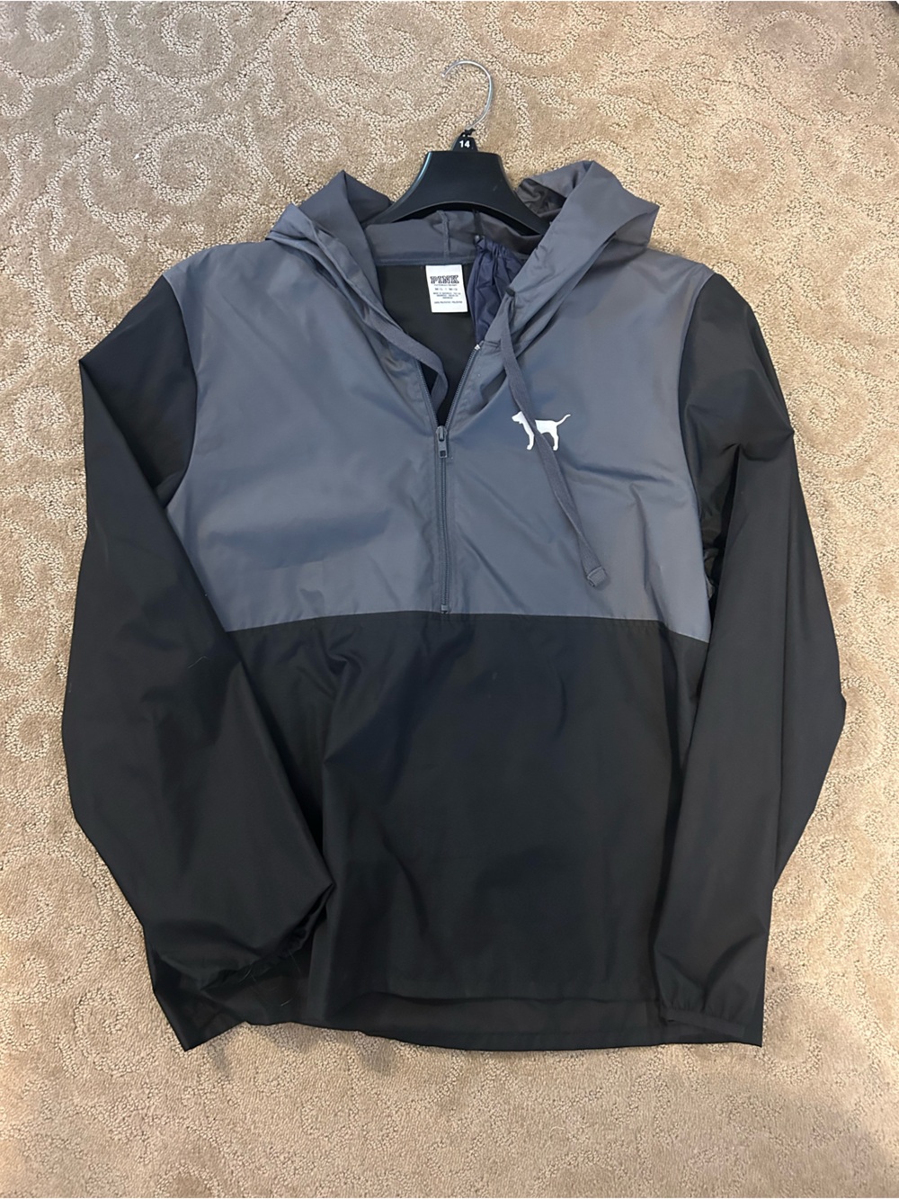 PINK Victoria's Secret Black and Gray Hooded Windbreaker Pullover
